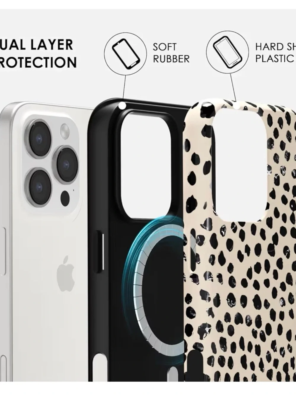 Leopard Print MagSafe-Compatible Phone Case - Cream Black